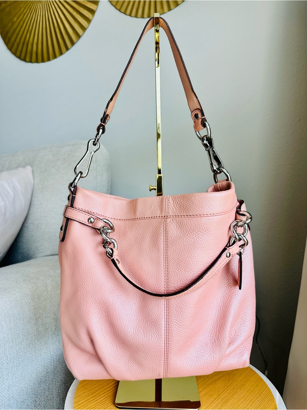 Coach Brooke Hobo Pebbled Leather Blush Pink Shoulder Bag Silver Hardware F17165